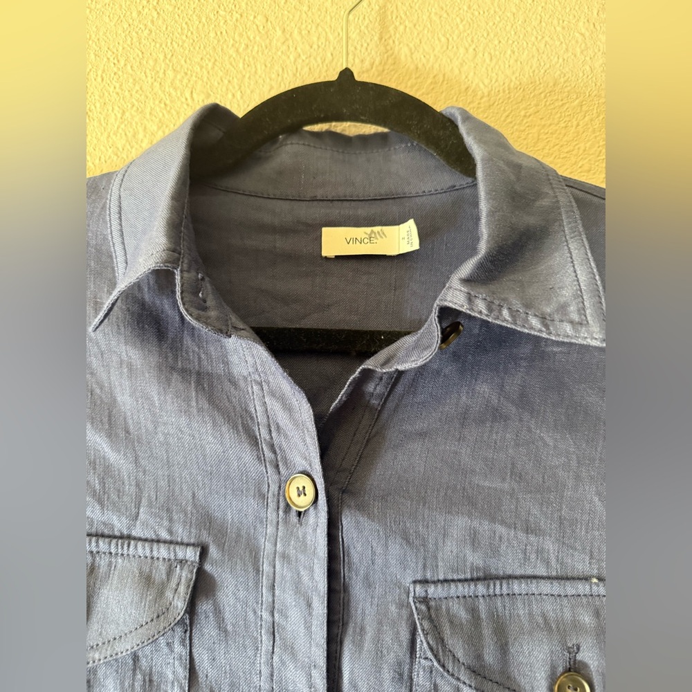 Vince Navy Blue Linen Blend Romper Size 2 - Picture 3 of 5